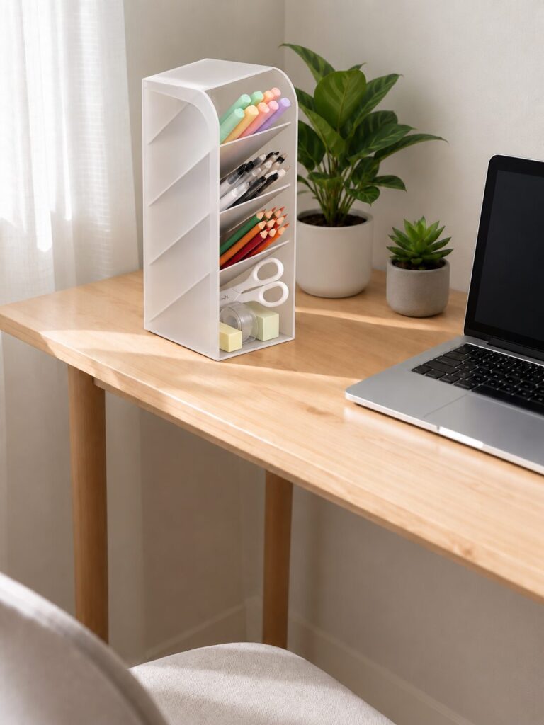 White Rapi organizer on a minimal desk